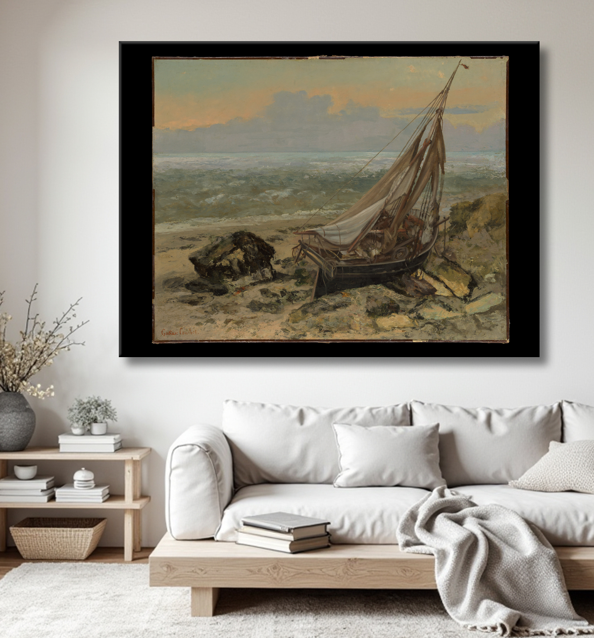 Reproduction Le bateau de pêche de Gustave Courbet avec decor
