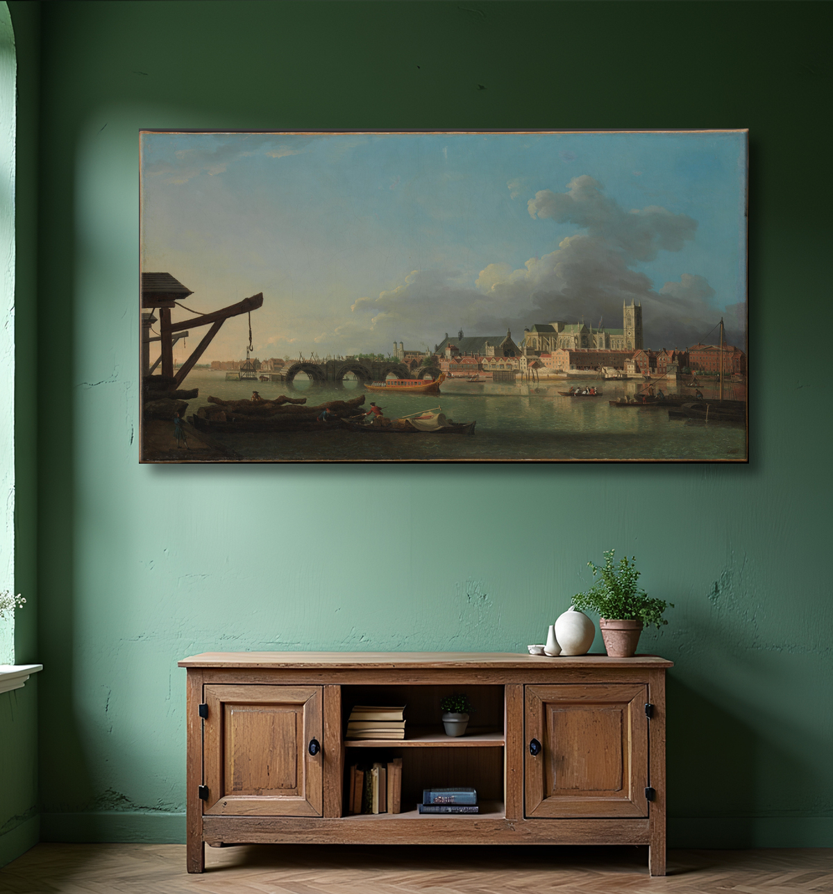 Reproduction Le bâtiment du pont de Westminster de Samuel Scott avec decor