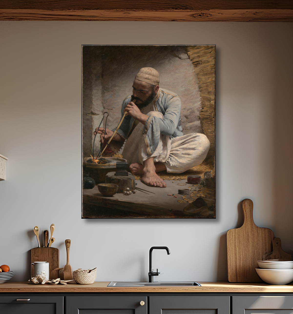 Reproduction Le bijoutier arabe de Charles Sprague Pearce avec decor