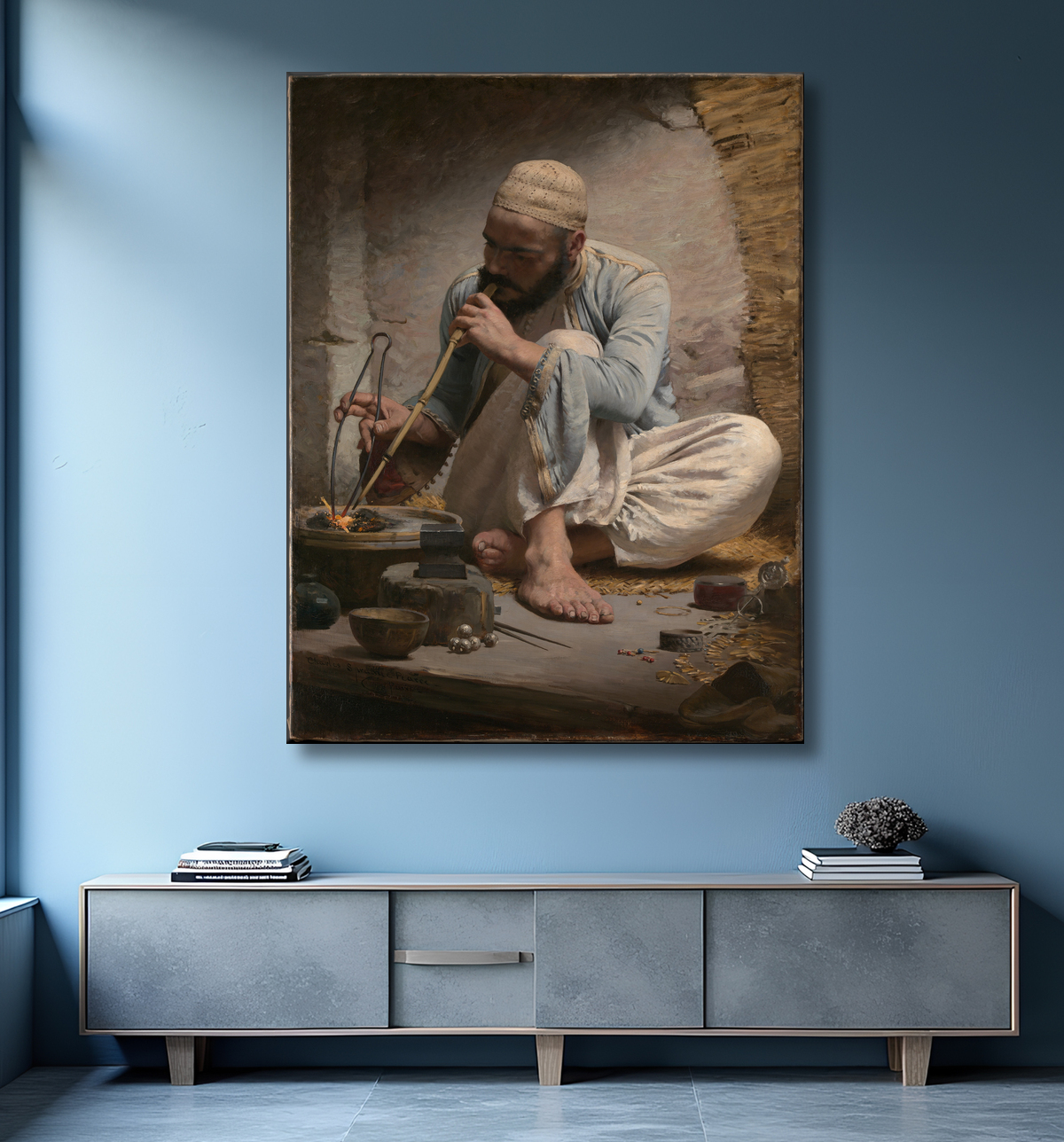 Reproduction Le bijoutier arabe de Charles Sprague Pearce avec decor