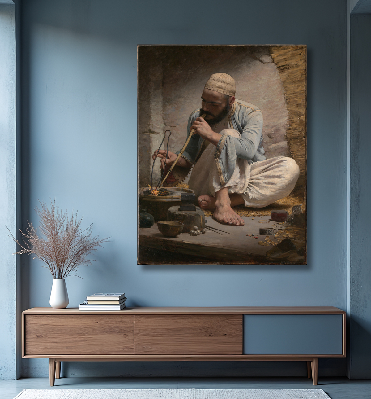 Reproduction Le bijoutier arabe de Charles Sprague Pearce avec decor