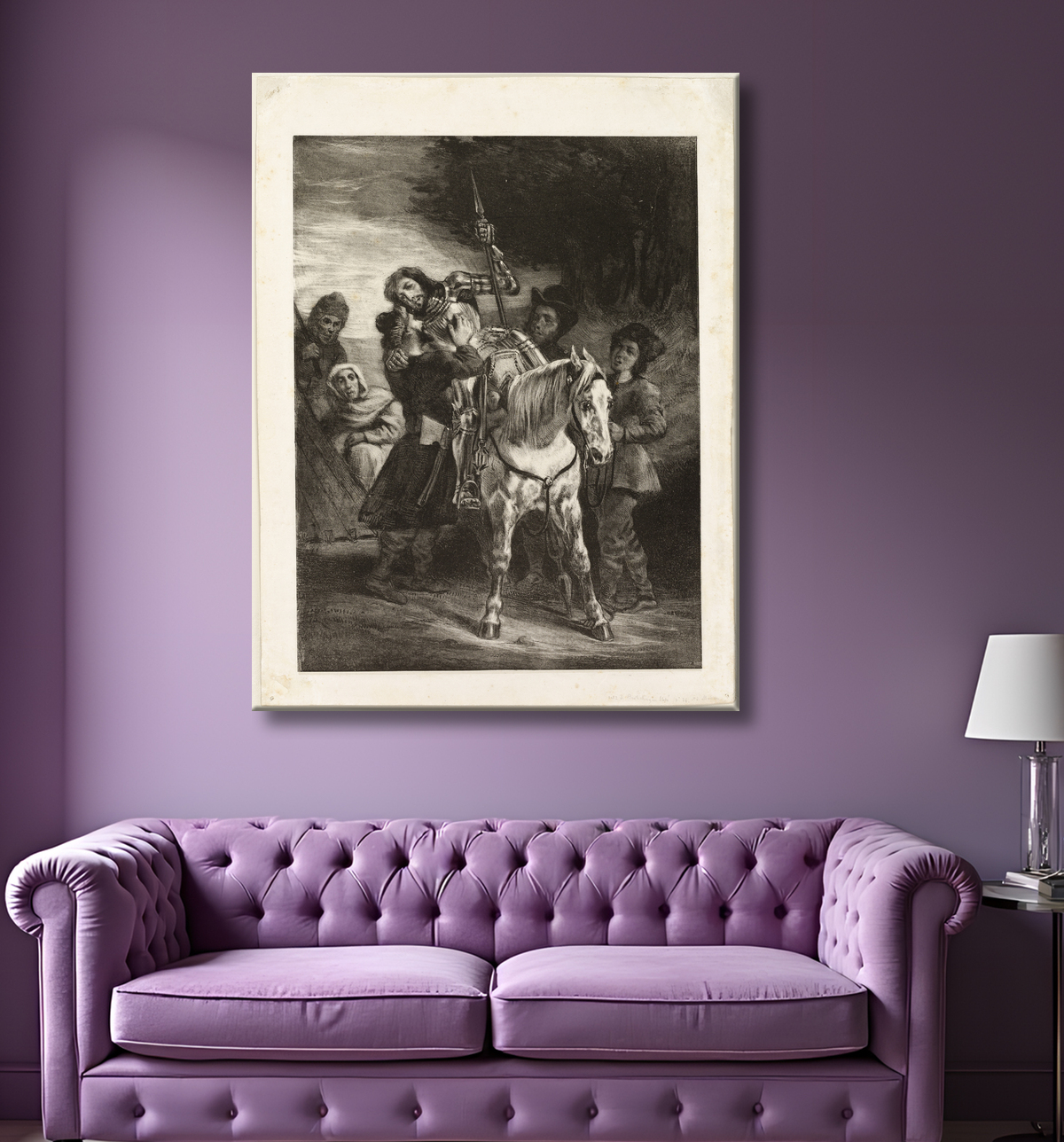 Reproduction Le blessé Goetz soigné par les bohémiens de Eugène Delacroix avec decor