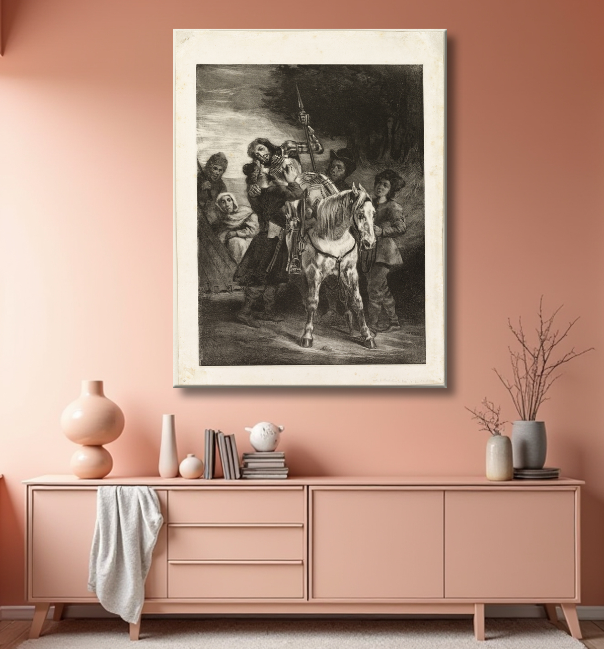 Reproduction Le blessé Goetz soigné par les bohémiens de Eugène Delacroix avec decor