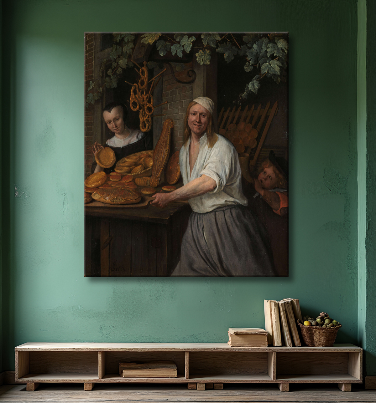 Reproduction Le boulanger Arent Oostwaard et sa femme, Catharina Keizerswaard de Jan Havicksz. Steen avec decor