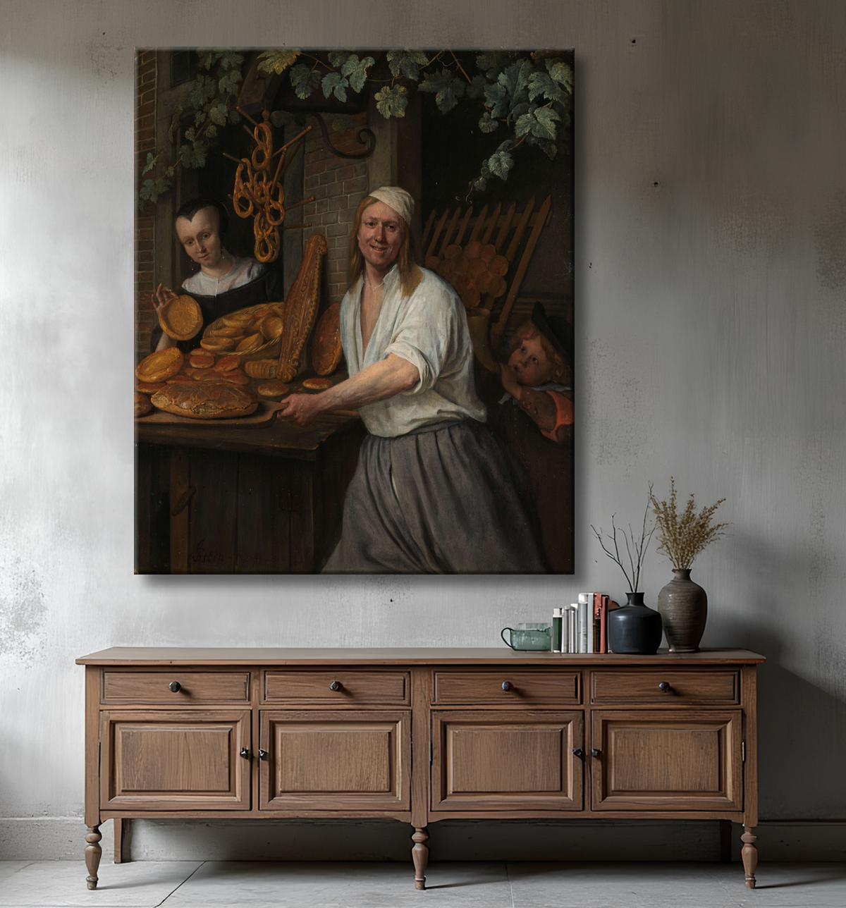 Reproduction Le boulanger Arent Oostwaard et sa femme, Catharina Keizerswaard de Jan Havicksz. Steen avec decor