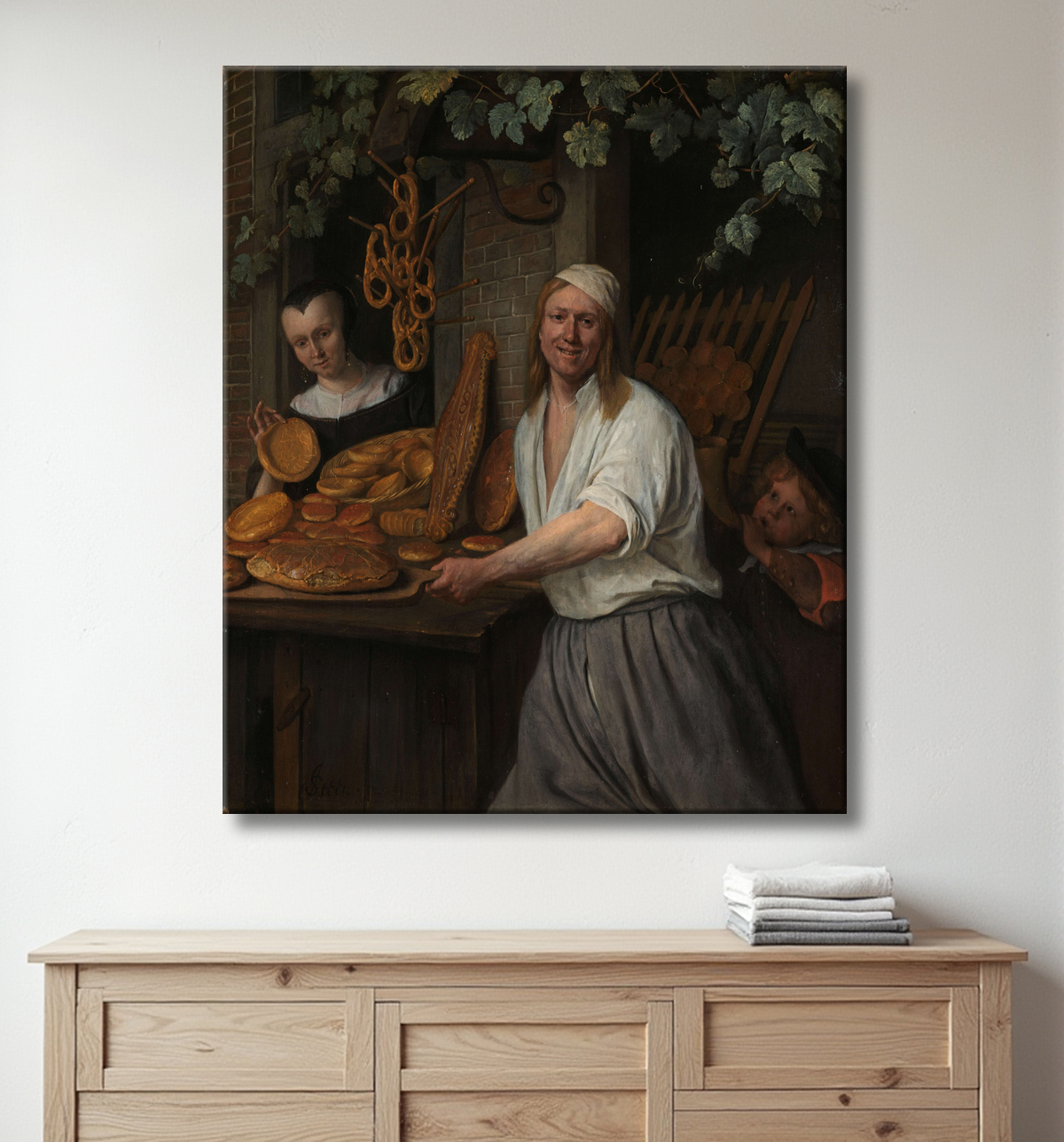 Reproduction Le boulanger Arent Oostwaard et sa femme, Catharina Keizerswaard de Jan Havicksz. Steen avec decor
