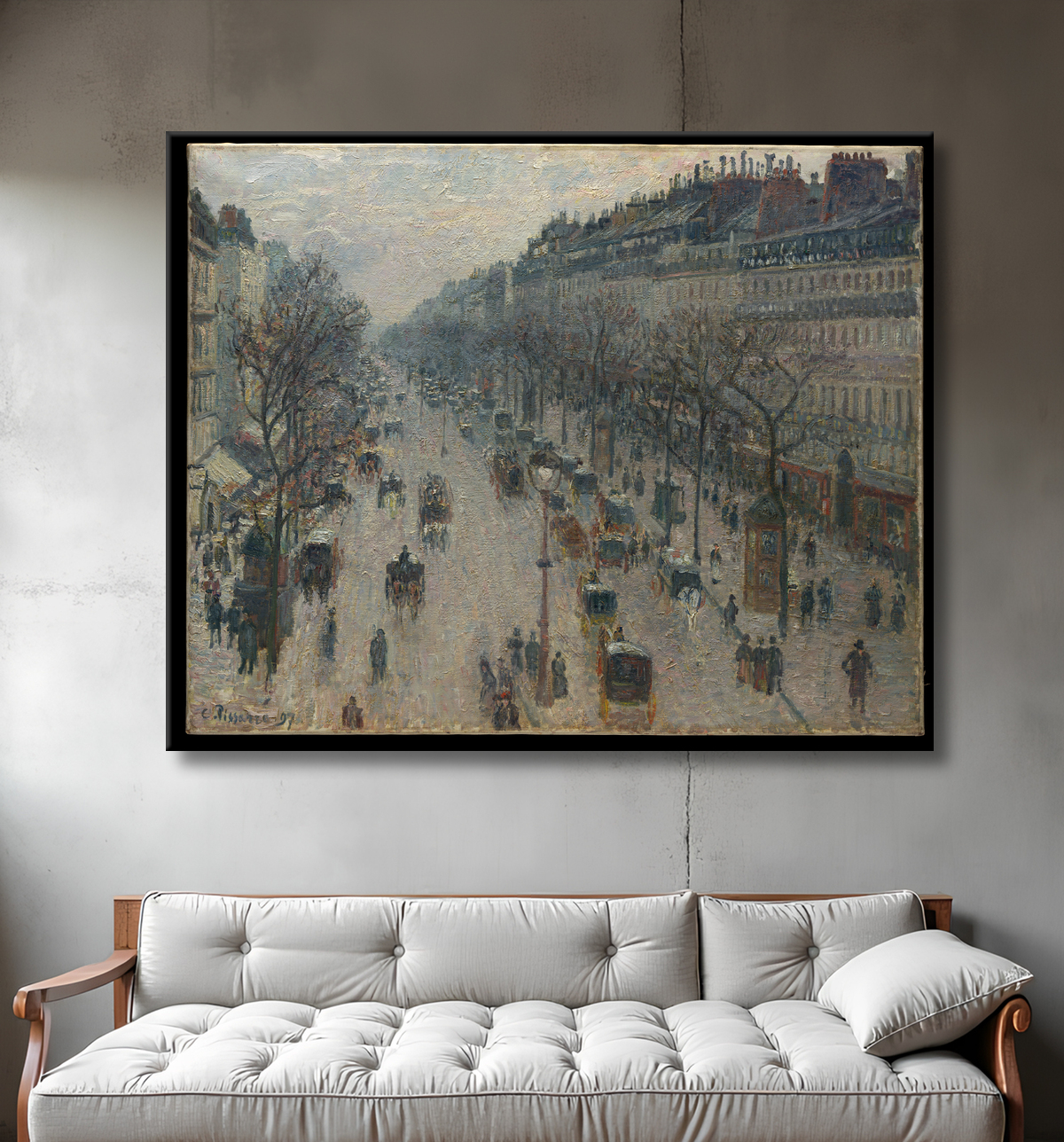 Reproduction Le boulevard Montmartre un matin d'hiver de Camille Pissarro avec decor