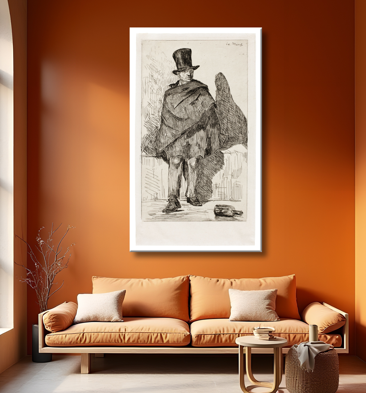 Reproduction Le buveur d'absinthe de Édouard Manet avec decor