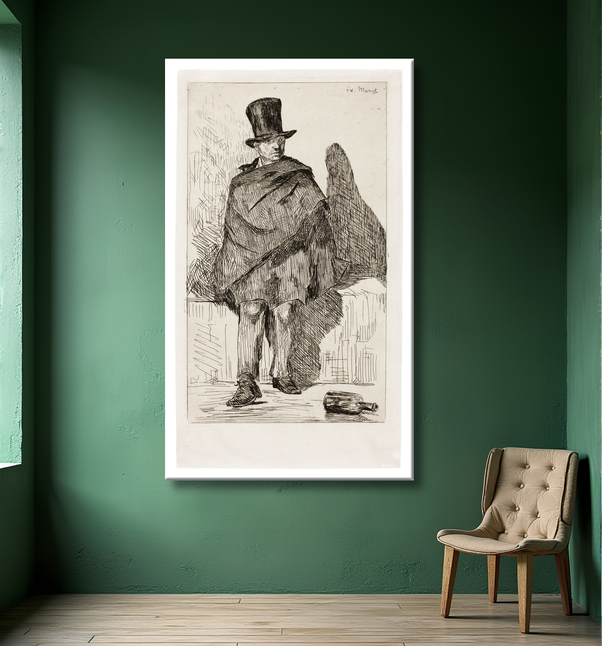 Reproduction Le buveur d'absinthe de Édouard Manet avec decor