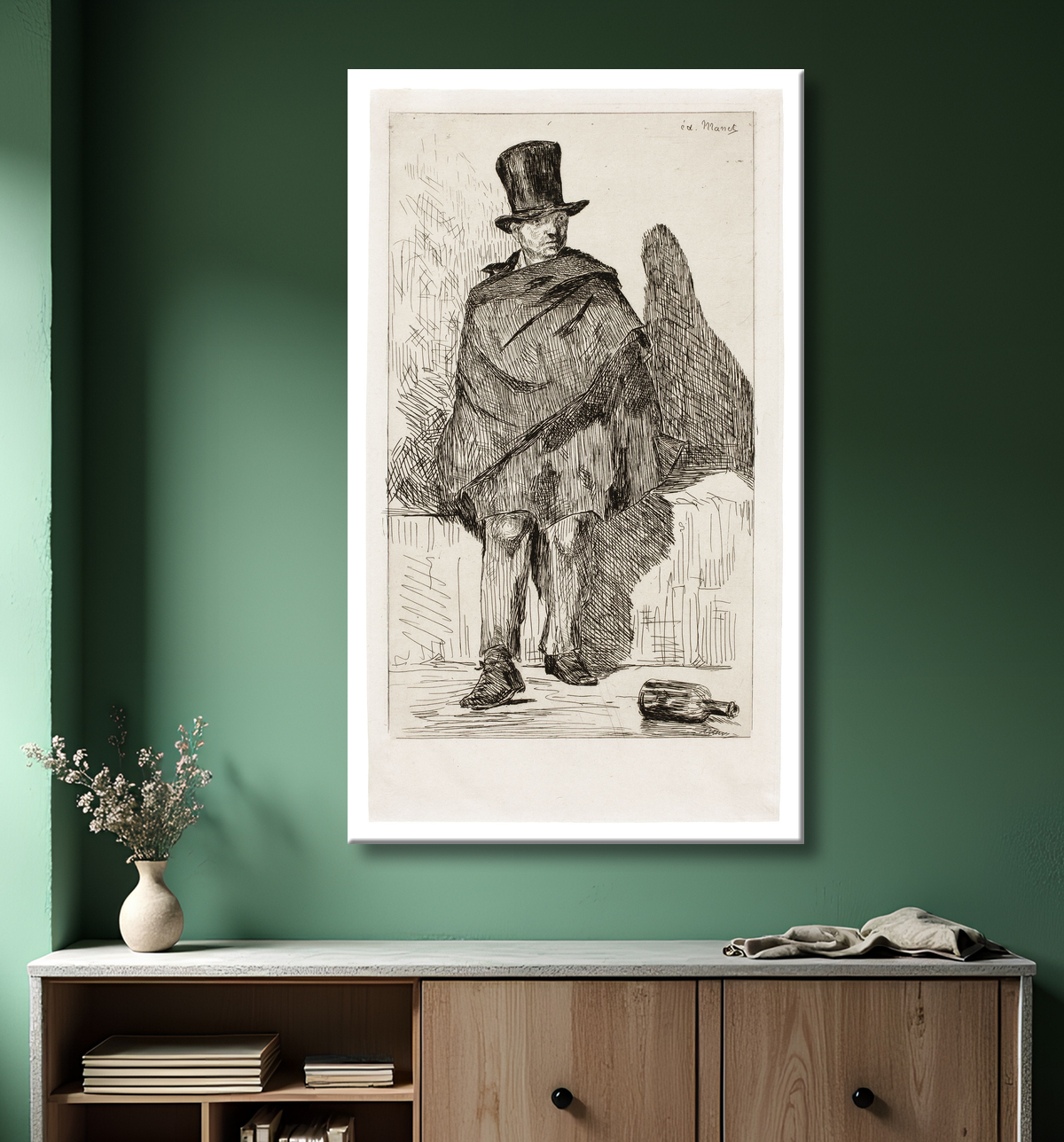 Reproduction Le buveur d'absinthe de Édouard Manet avec decor
