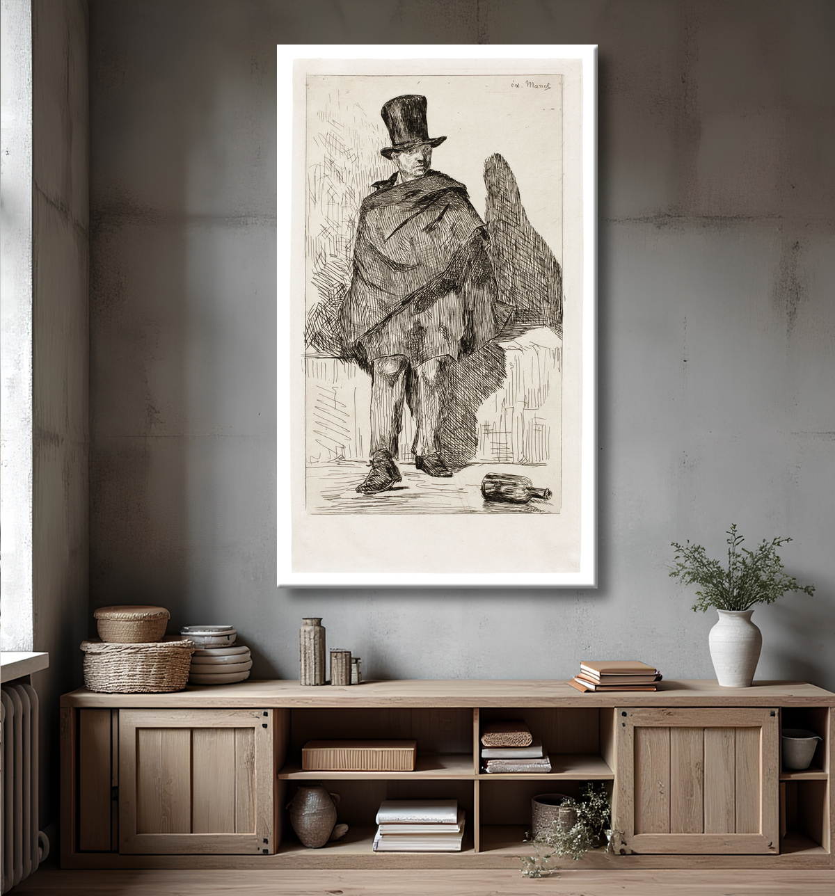 Reproduction Le buveur d'absinthe de Édouard Manet avec decor