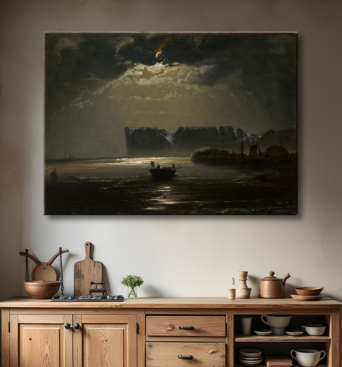 Reproduction Le Cap Nord au clair de lune de Peder Balke avec decor