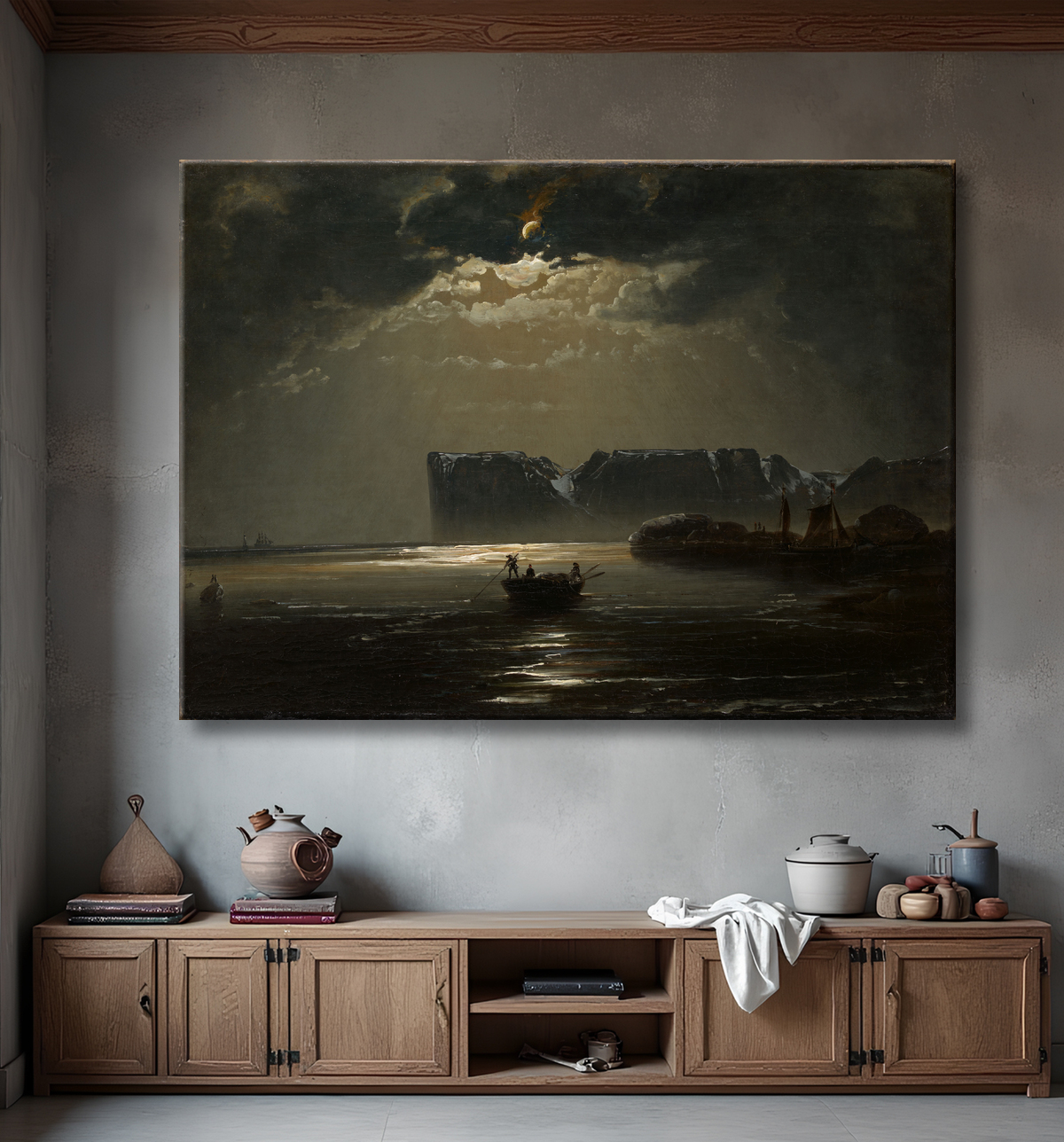 Reproduction Le Cap Nord au clair de lune de Peder Balke avec decor