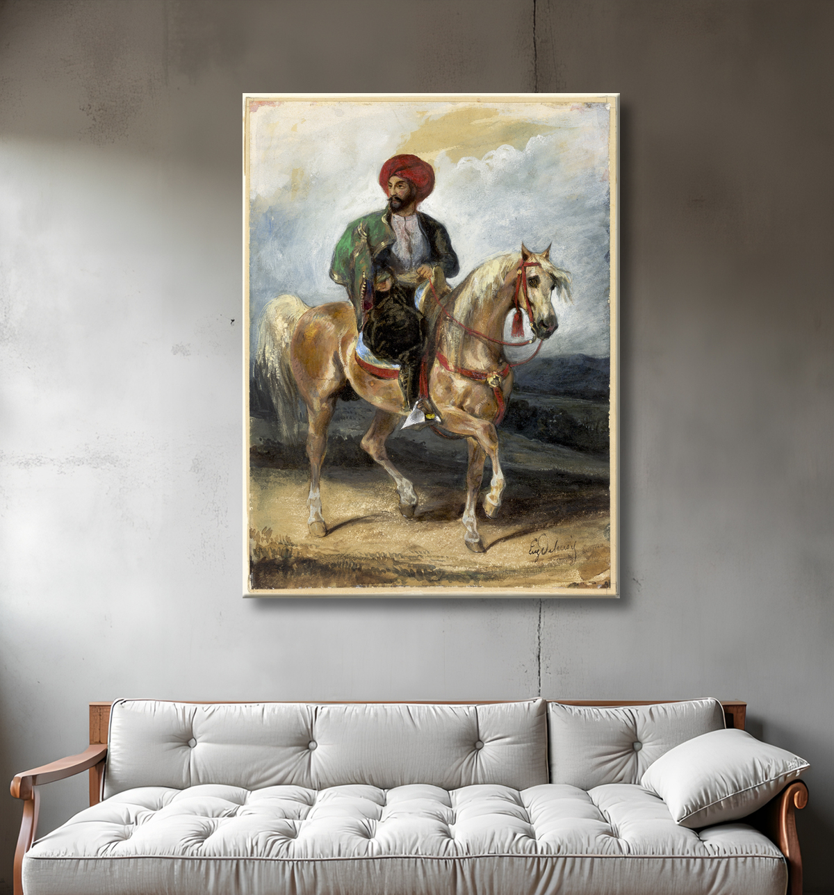 Reproduction Le cavalier turc de Eugène Delacroix avec decor