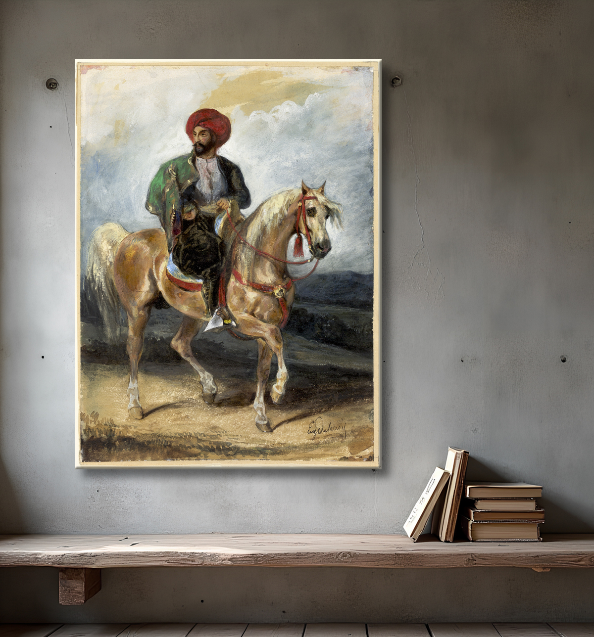 Reproduction Le cavalier turc de Eugène Delacroix avec decor