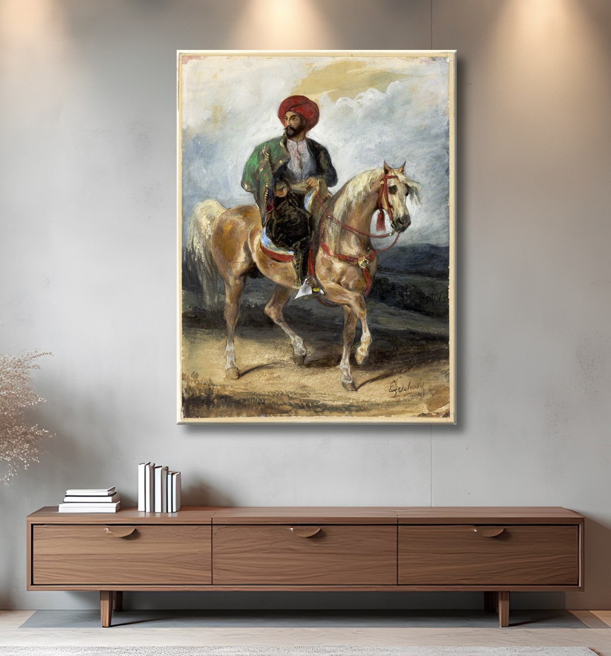 Reproduction Le cavalier turc de Eugène Delacroix avec decor