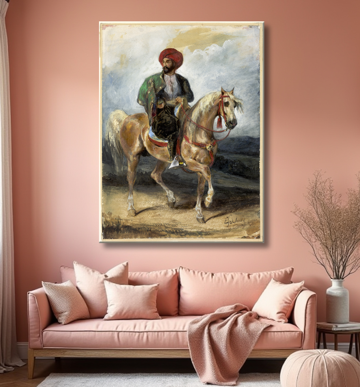 Reproduction Le cavalier turc de Eugène Delacroix avec decor