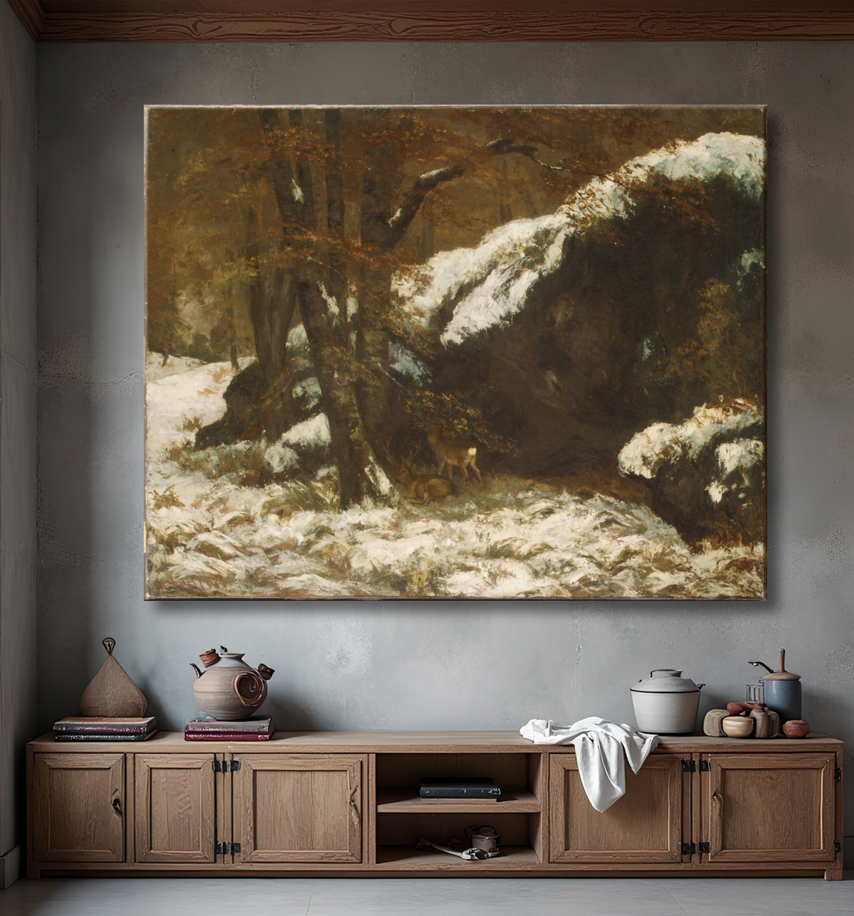 Reproduction Le cerf de Gustave Courbet avec decor