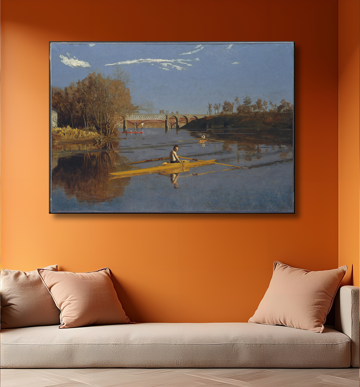 Reproduction Le champion du skiff (Max Schmitt dans un skiff) de Thomas Eakins avec decor