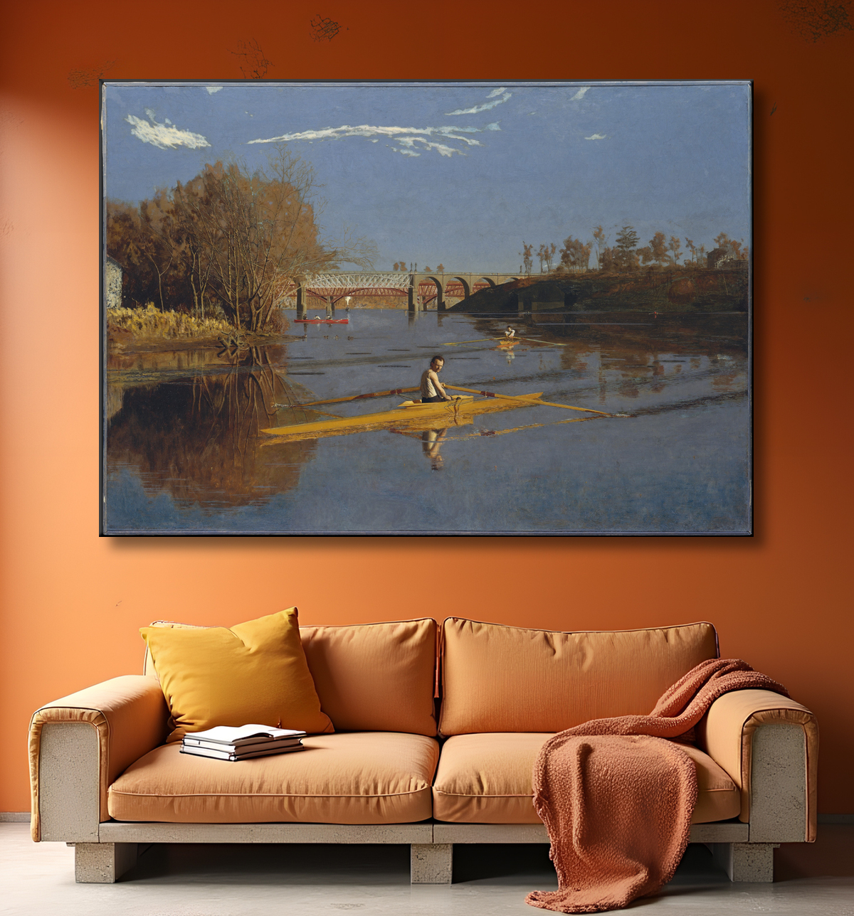 Reproduction Le champion du skiff (Max Schmitt dans un skiff) de Thomas Eakins avec decor