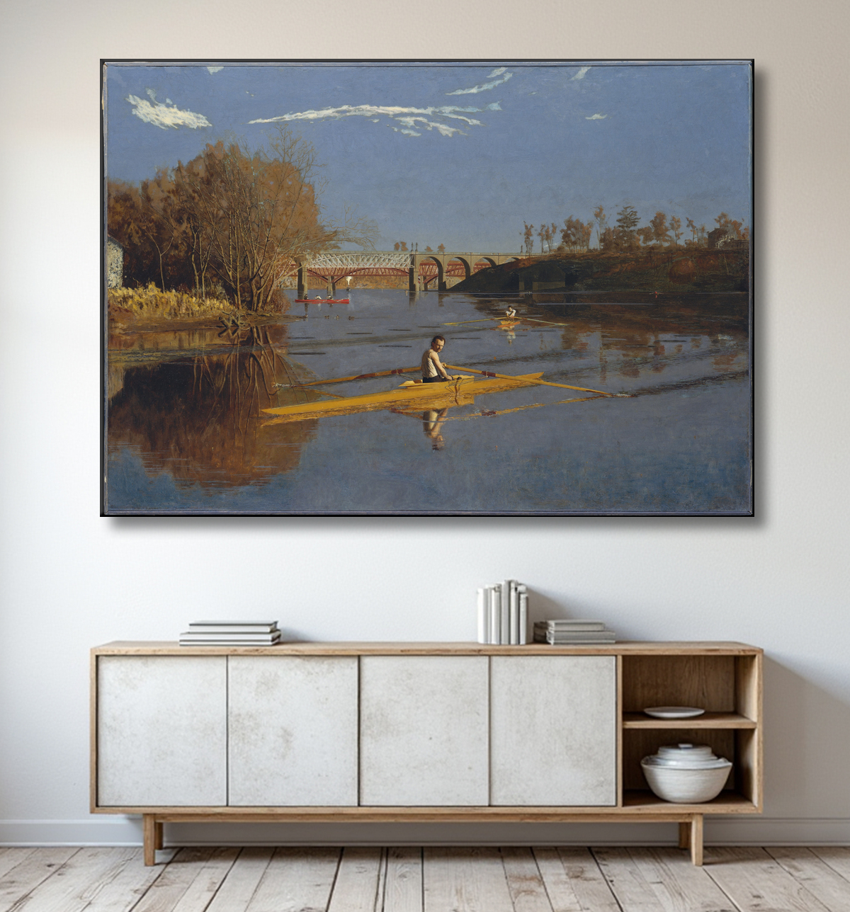 Reproduction Le champion du skiff (Max Schmitt dans un skiff) de Thomas Eakins avec decor