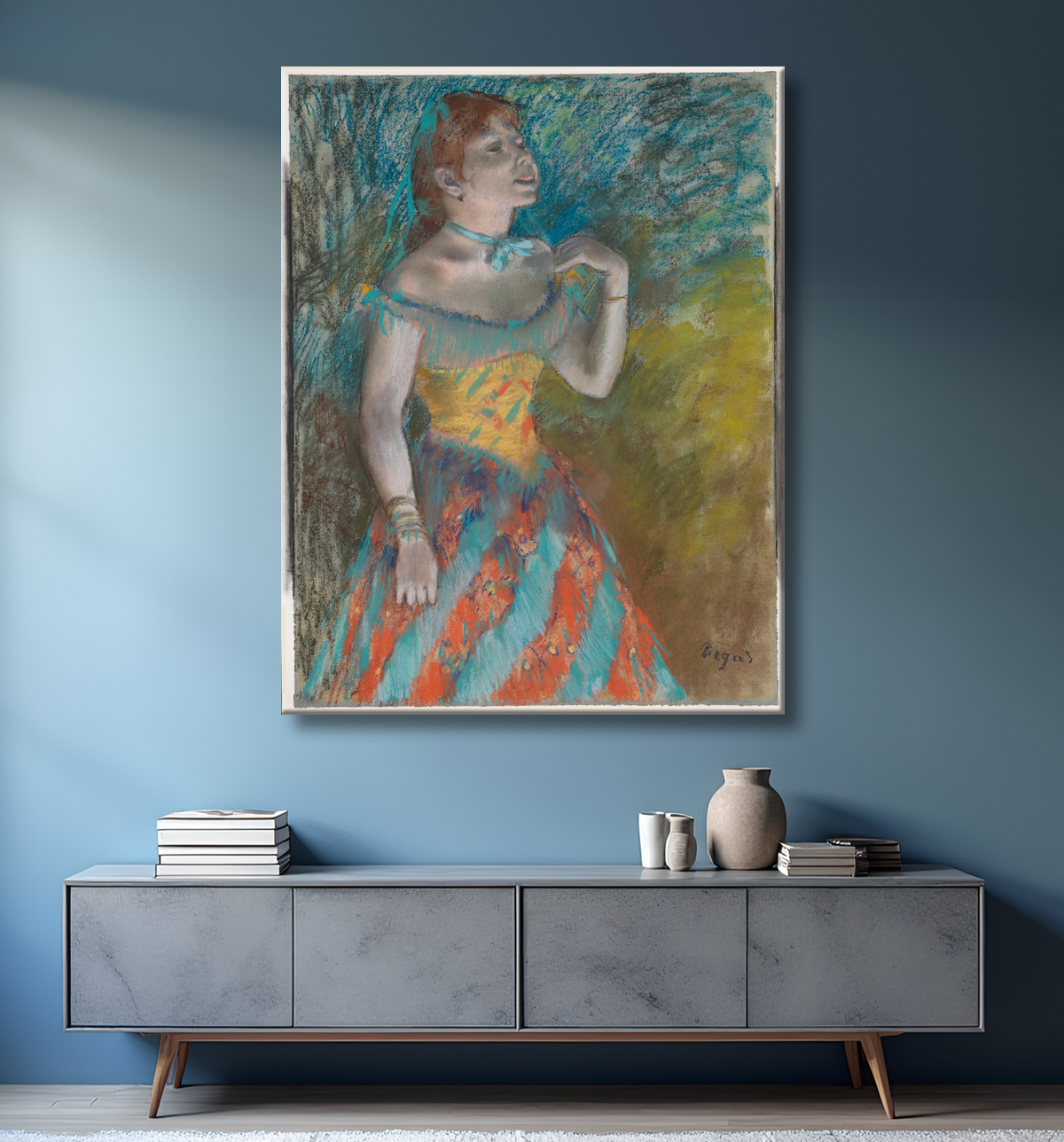 Reproduction Le chanteur en vert de Edgar Degas avec decor