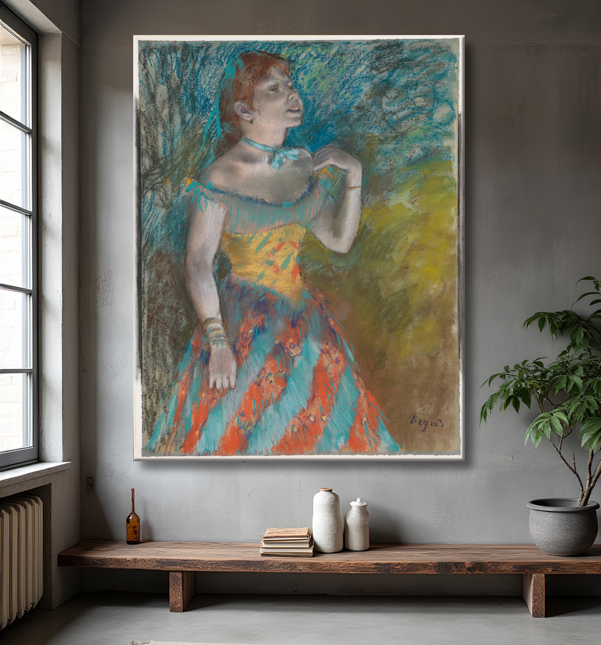 Reproduction Le chanteur en vert de Edgar Degas avec decor