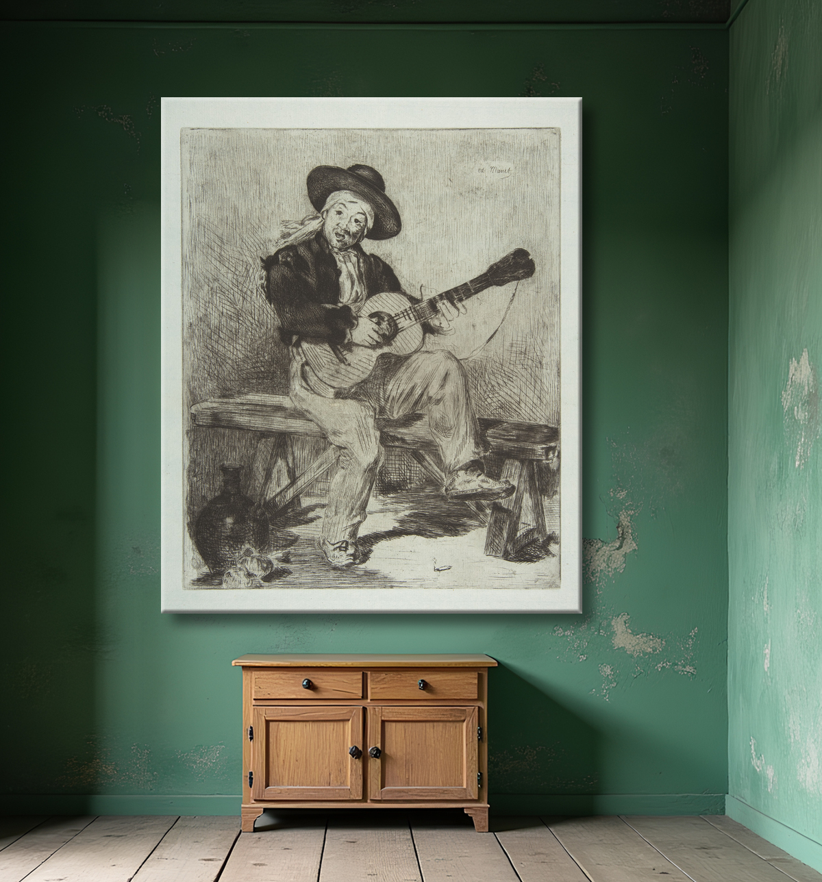 Reproduction Le chanteur espagnol (Le Guitarrero) de Edouard Manet avec decor