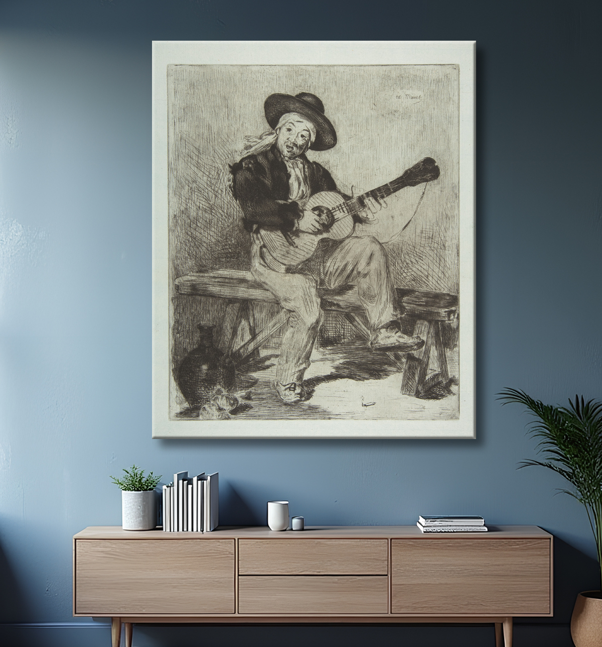 Reproduction Le chanteur espagnol (Le Guitarrero) de Edouard Manet avec decor