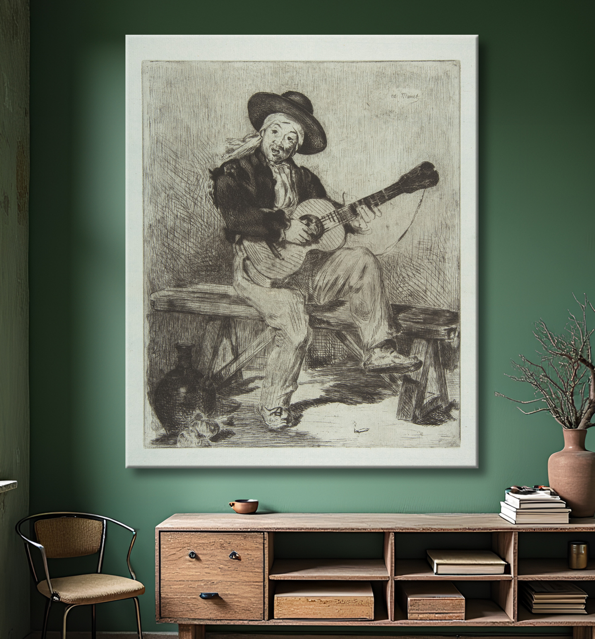 Reproduction Le chanteur espagnol (Le Guitarrero) de Edouard Manet avec decor