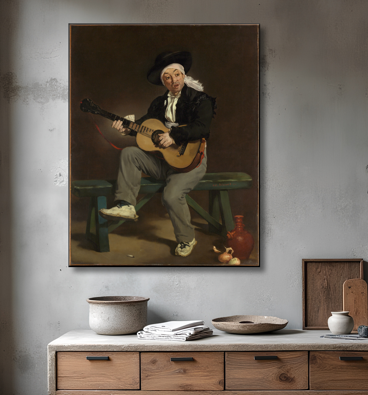 Reproduction Le chanteur espagnol de Edouard Manet avec decor