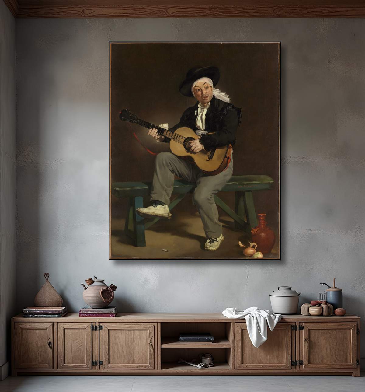 Reproduction Le chanteur espagnol de Edouard Manet avec decor