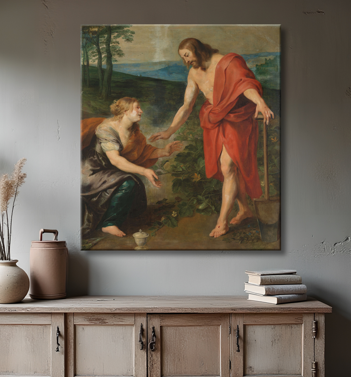Reproduction Le Christ apparaissant à Marie-Madeleine en tant que jardinier (Noli me Tangere) de Peter Paul Rubens avec decor