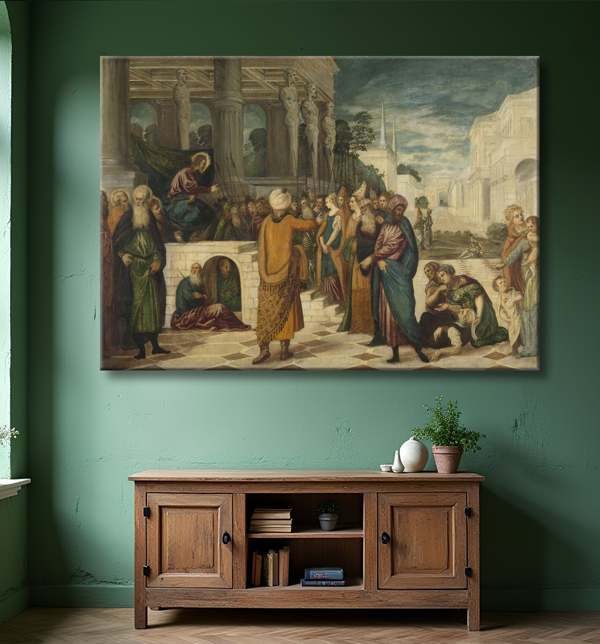 Reproduction Le Christ avec la femme adultère de Jacopo Tintoretto avec decor