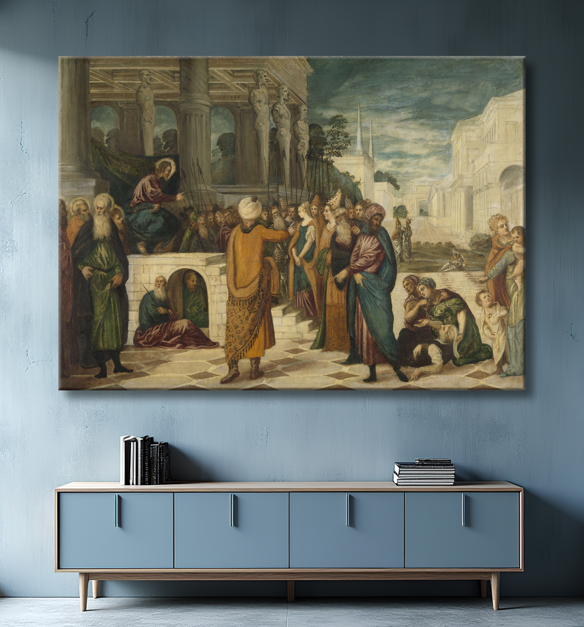 Reproduction Le Christ avec la femme adultère de Jacopo Tintoretto avec decor