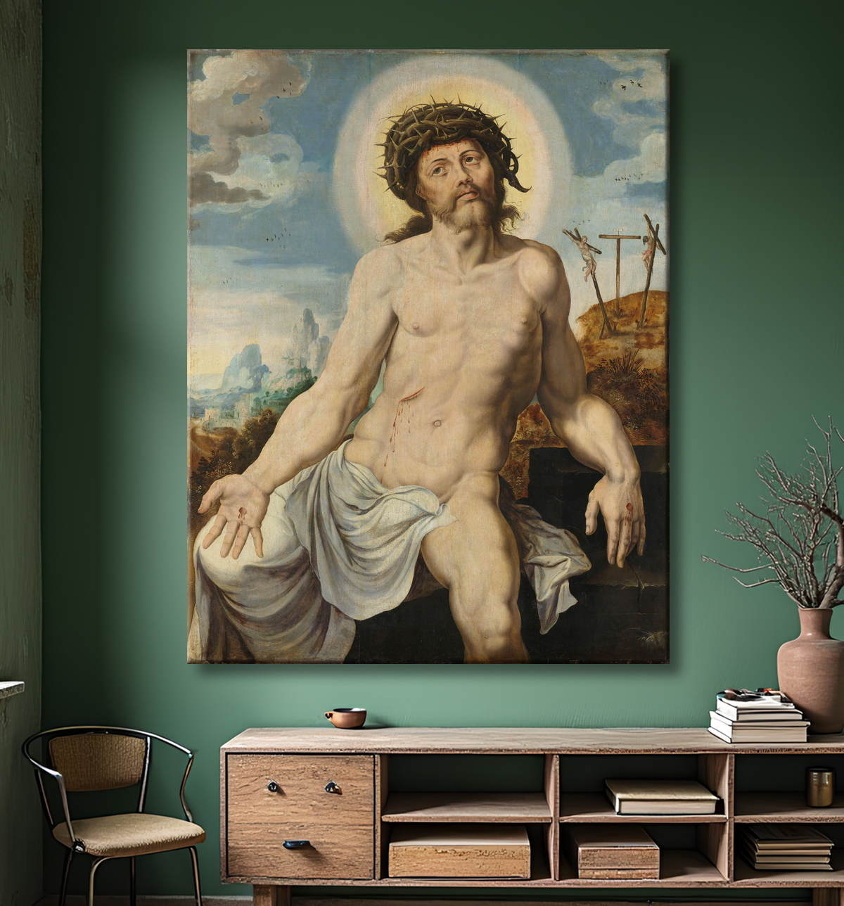 Reproduction Le Christ comme l'homme des douleurs de Maarten van Heemskerck avec decor