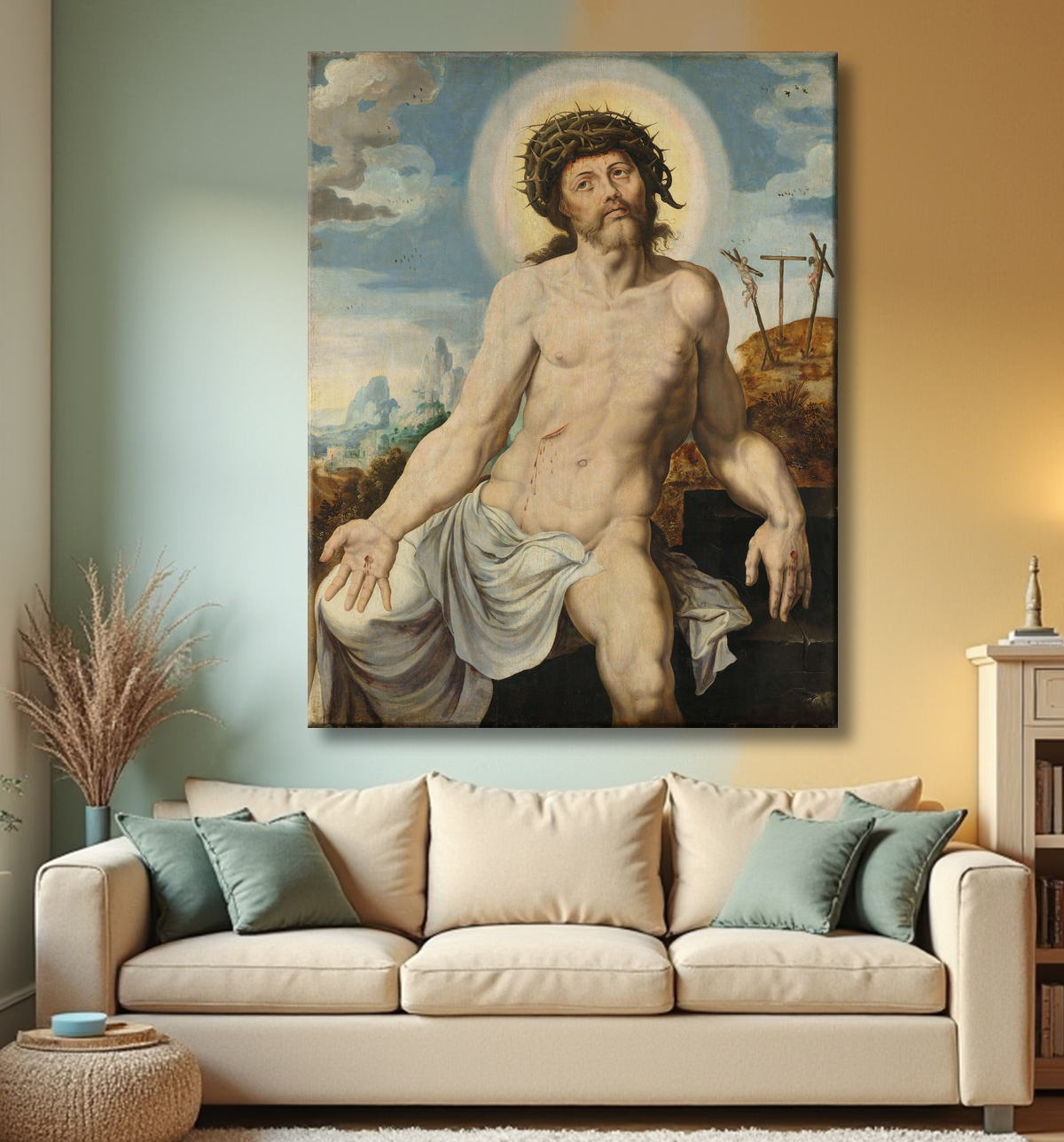 Reproduction Le Christ comme l'homme des douleurs de Maarten van Heemskerck avec decor
