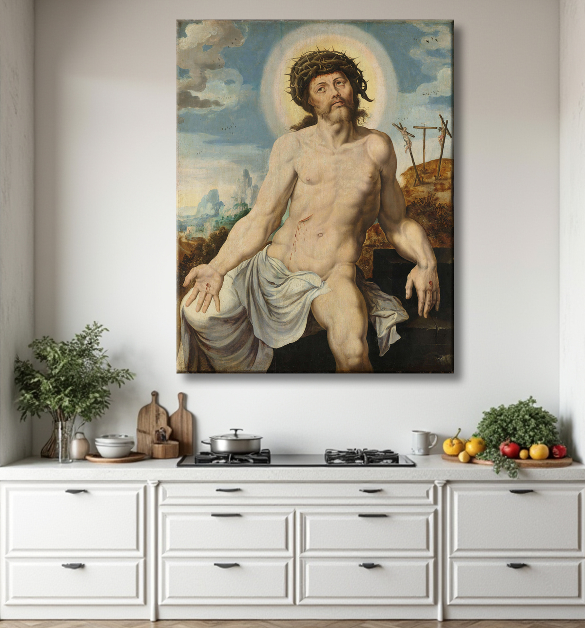 Reproduction Le Christ comme l'homme des douleurs de Maarten van Heemskerck avec decor
