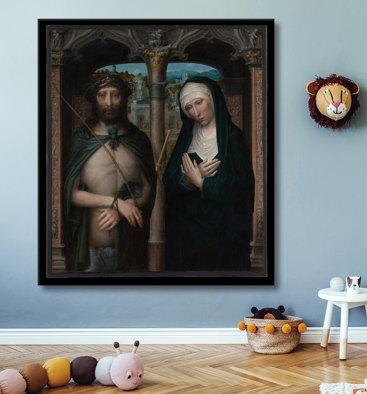 Reproduction Le Christ couronné d'épines (Ecce Homo) et la Vierge en deuil de Adriaen Isenbrant avec decor
