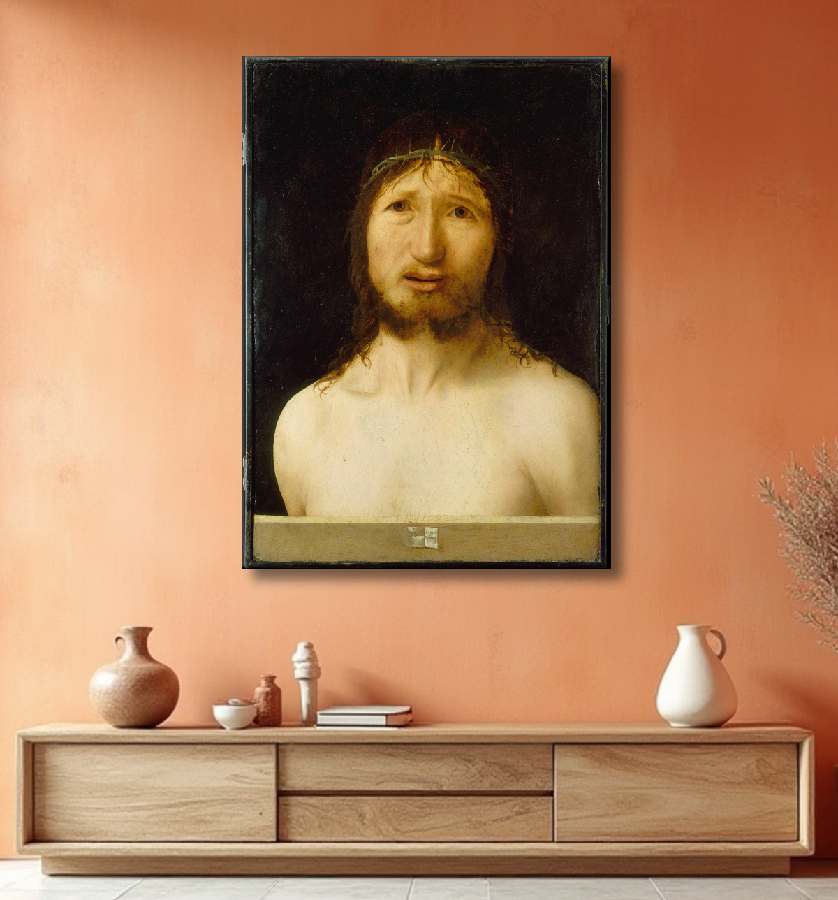 Reproduction Le Christ couronné d'épines de Antonello da Messina (Antonello di Giovanni d'Antonio) avec decor