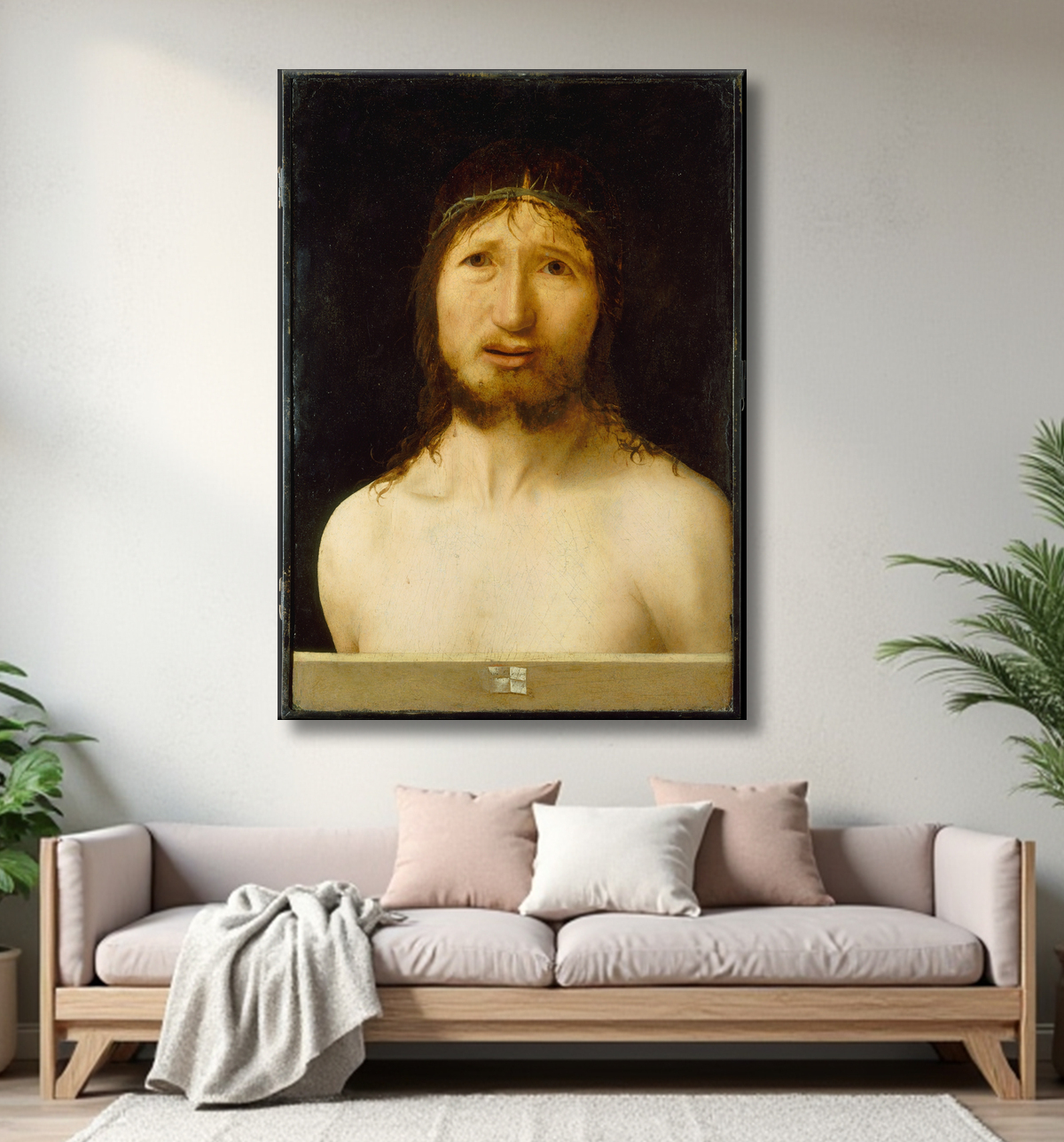 Reproduction Le Christ couronné d'épines de Antonello da Messina (Antonello di Giovanni d'Antonio) avec decor