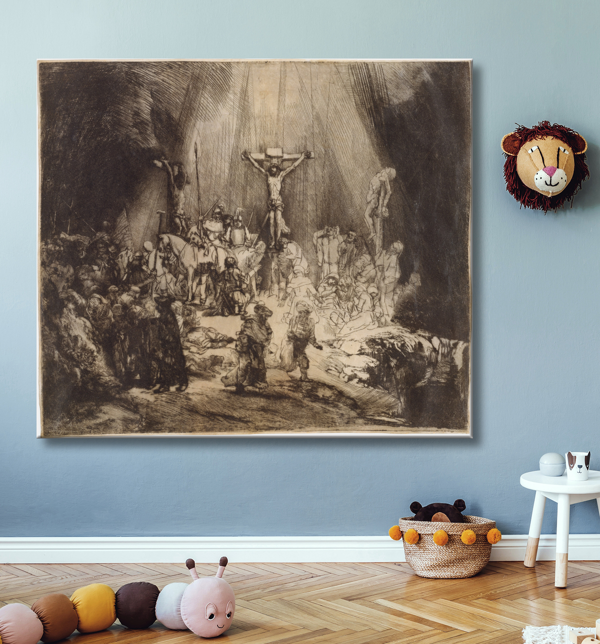 Reproduction Le Christ crucifié entre les deux voleurs : les trois croix de Rembrandt (Rembrandt van Rijn) avec decor