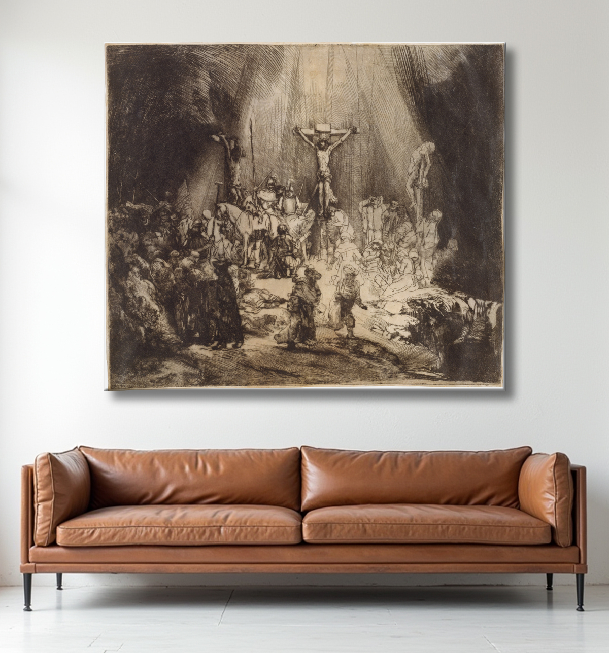 Reproduction Le Christ crucifié entre les deux voleurs : les trois croix de Rembrandt (Rembrandt van Rijn) avec decor