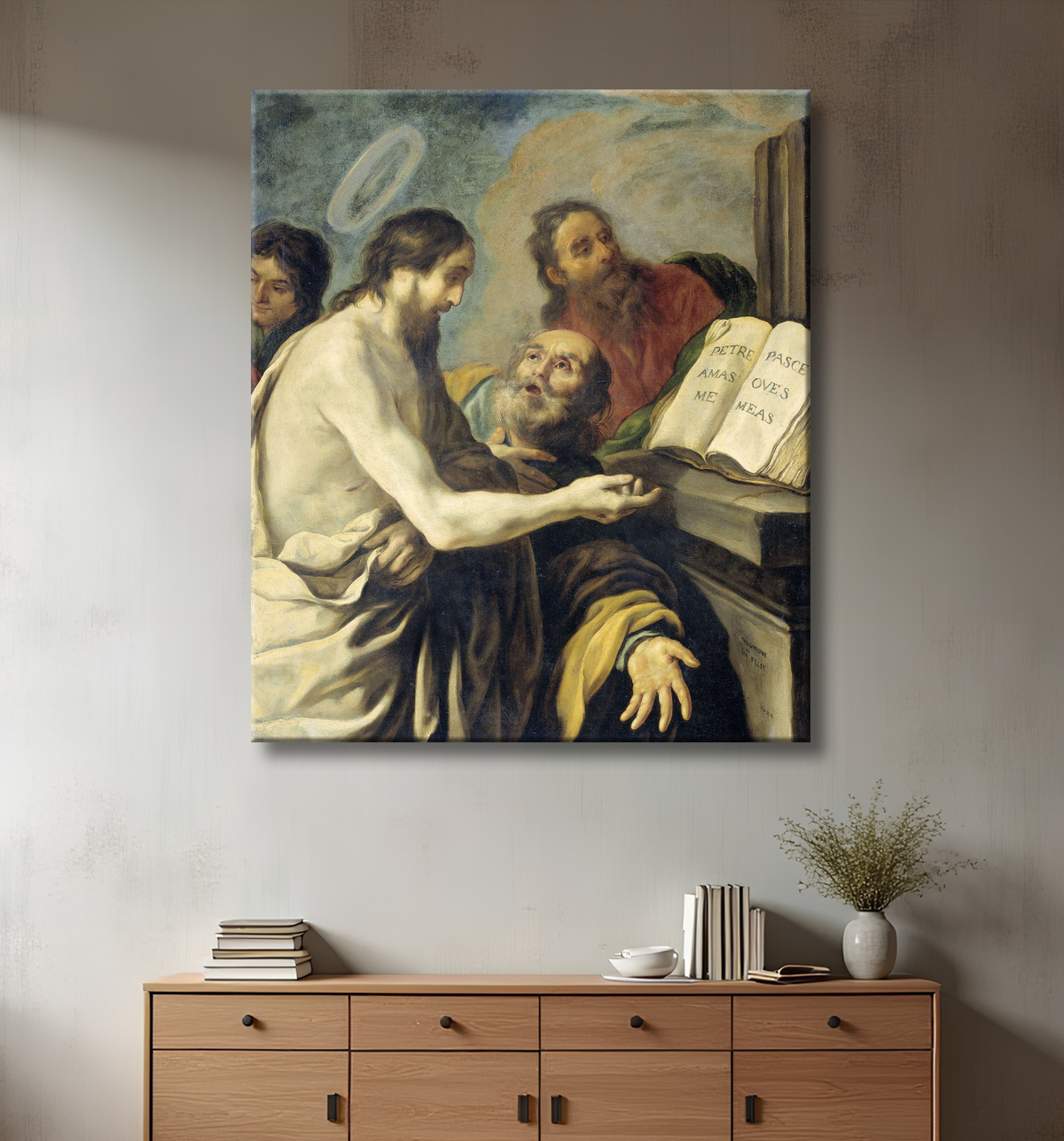 Reproduction Le Christ demande à Pierre de nourrir mes brebis de Claude Vignon avec decor