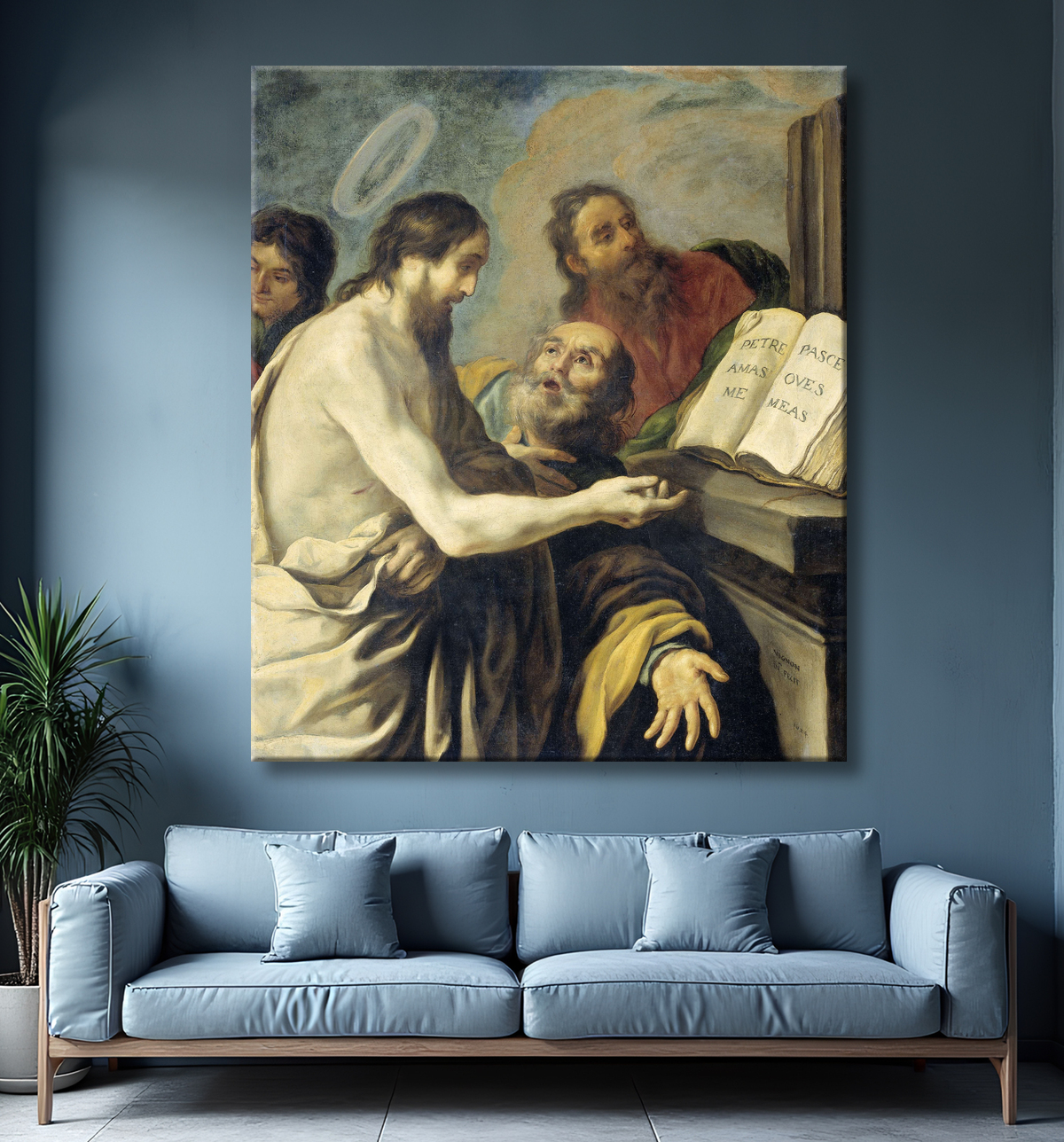 Reproduction Le Christ demande à Pierre de nourrir mes brebis de Claude Vignon avec decor