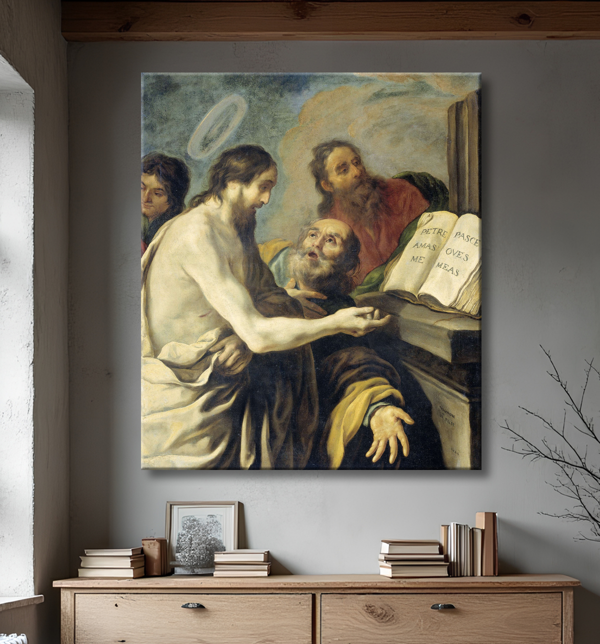 Reproduction Le Christ demande à Pierre de nourrir mes brebis de Claude Vignon avec decor