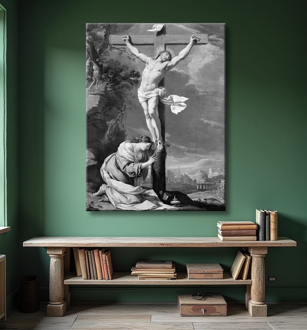 Reproduction Le Christ en croix avec Marie-Madeleine de Follower of Simon Vouet avec decor