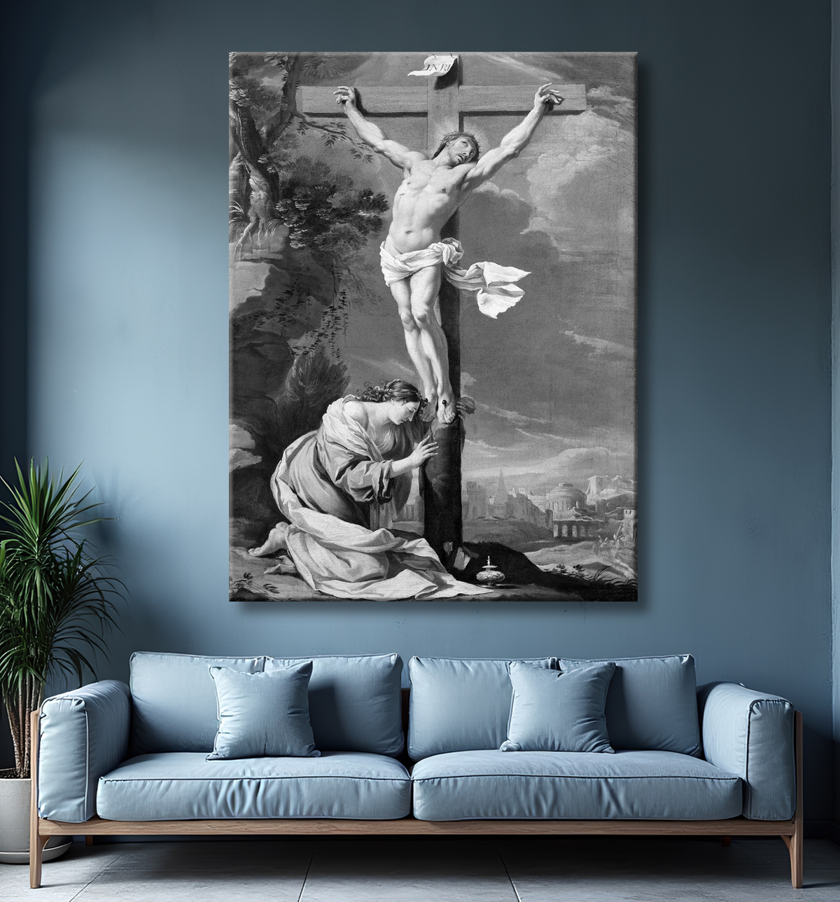 Reproduction Le Christ en croix avec Marie-Madeleine de Follower of Simon Vouet avec decor