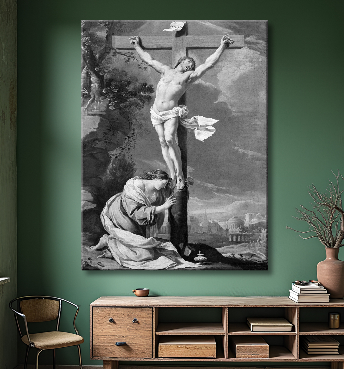 Reproduction Le Christ en croix avec Marie-Madeleine de Follower of Simon Vouet avec decor