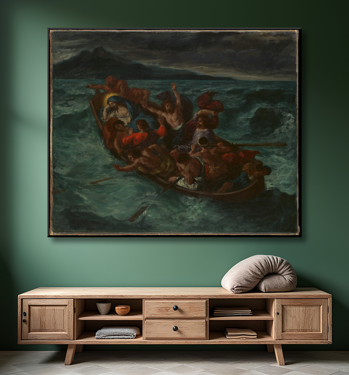 Reproduction Le Christ endormi pendant la tempête de Eugène Delacroix avec decor